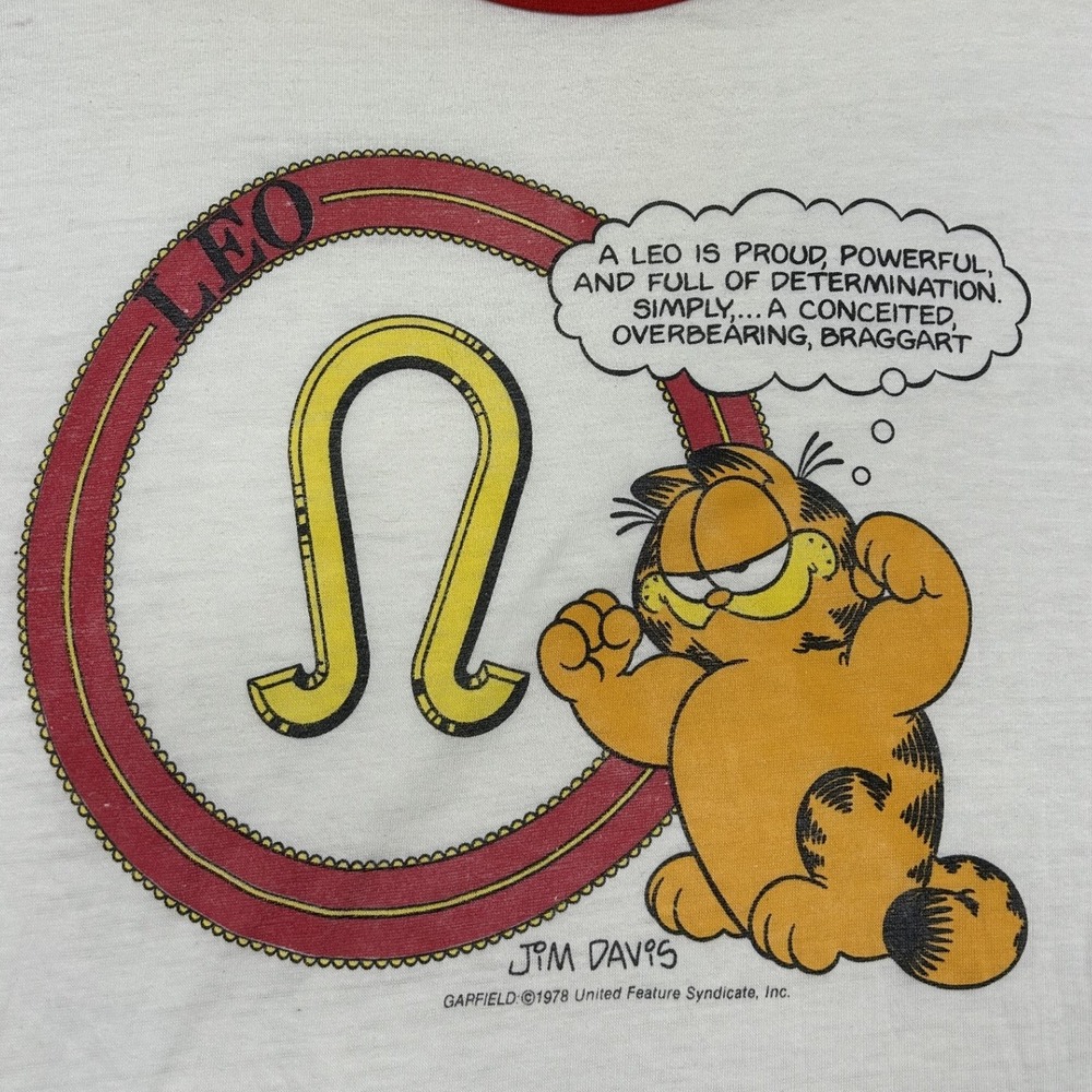 Flirts Garfield Leo Zodiac Tee Mens OS White Red 1978 Vintage Graphic